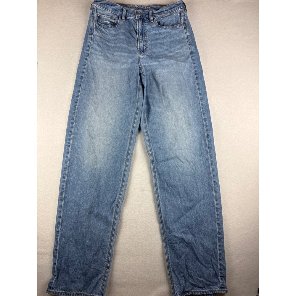 American Eagle Super High-Rise Baggy Straight Jeans Medium Wash 6 X-Long